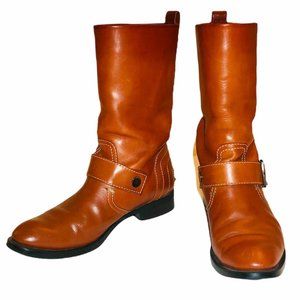 Tod's Orange Tan mid-calf Moto Boots with buckles